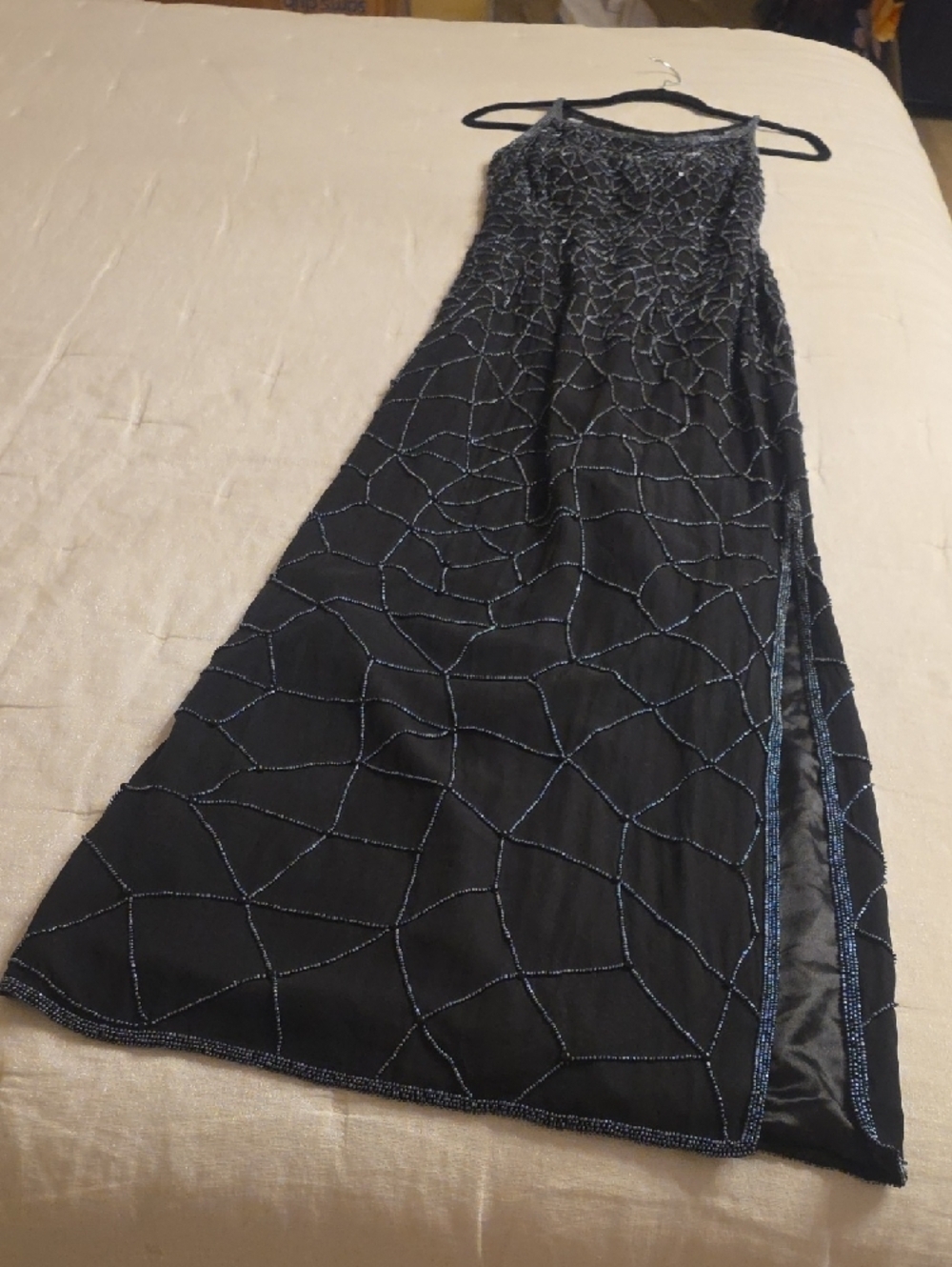 Scala Silk Vintage Black Beaded Evening Gown Size L